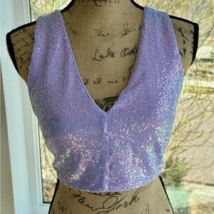 H&M Lavender Sequin V-Neck Crop Top